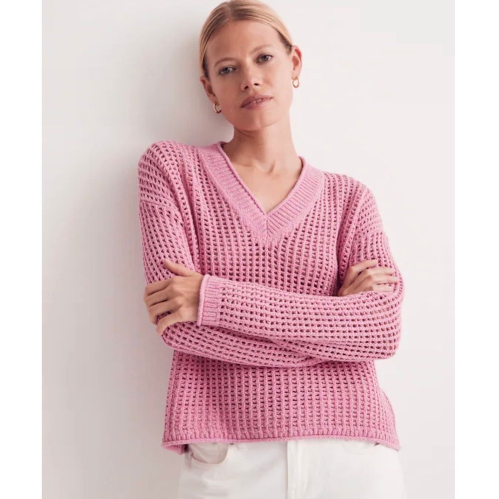 Madewell Open-Stitch V-Neck Pullover Sweater Retro Pink Womens Size XS Knit Boho